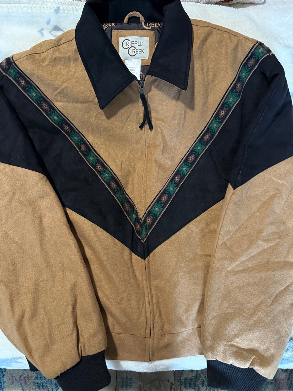 Cripple Creek Western Tan and Black V-Panel Bomber Jacket